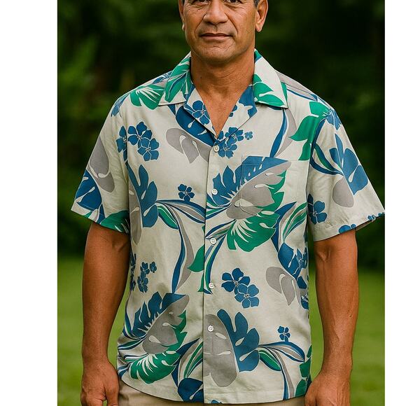 Hilo Hattie Hawaiian Button Shirt Mens XL White Blue Green Tropical Aloha Cotton - Picture 1 of 8